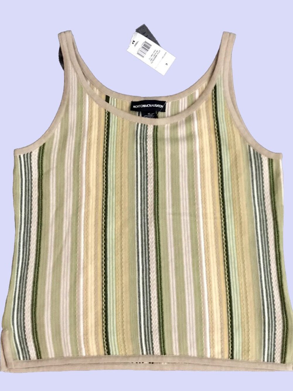 Norton McNaughton Cotton Blend Striped Tank Top M Sage/Lemon/Mint